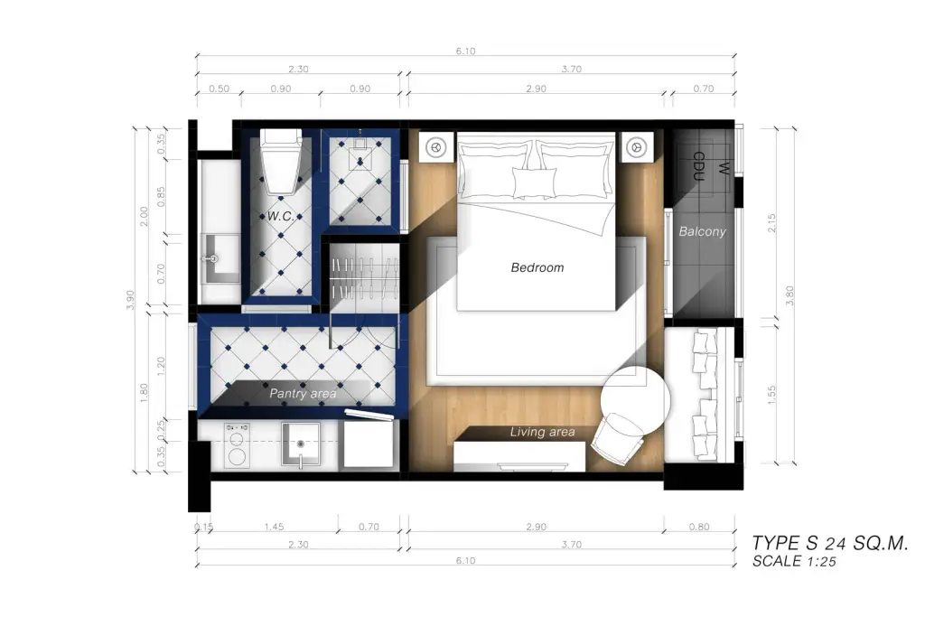 Studio Condo for Sale at Seven Seas Cote d'Azur, Pattaya, Thailand — Condo — floor plan