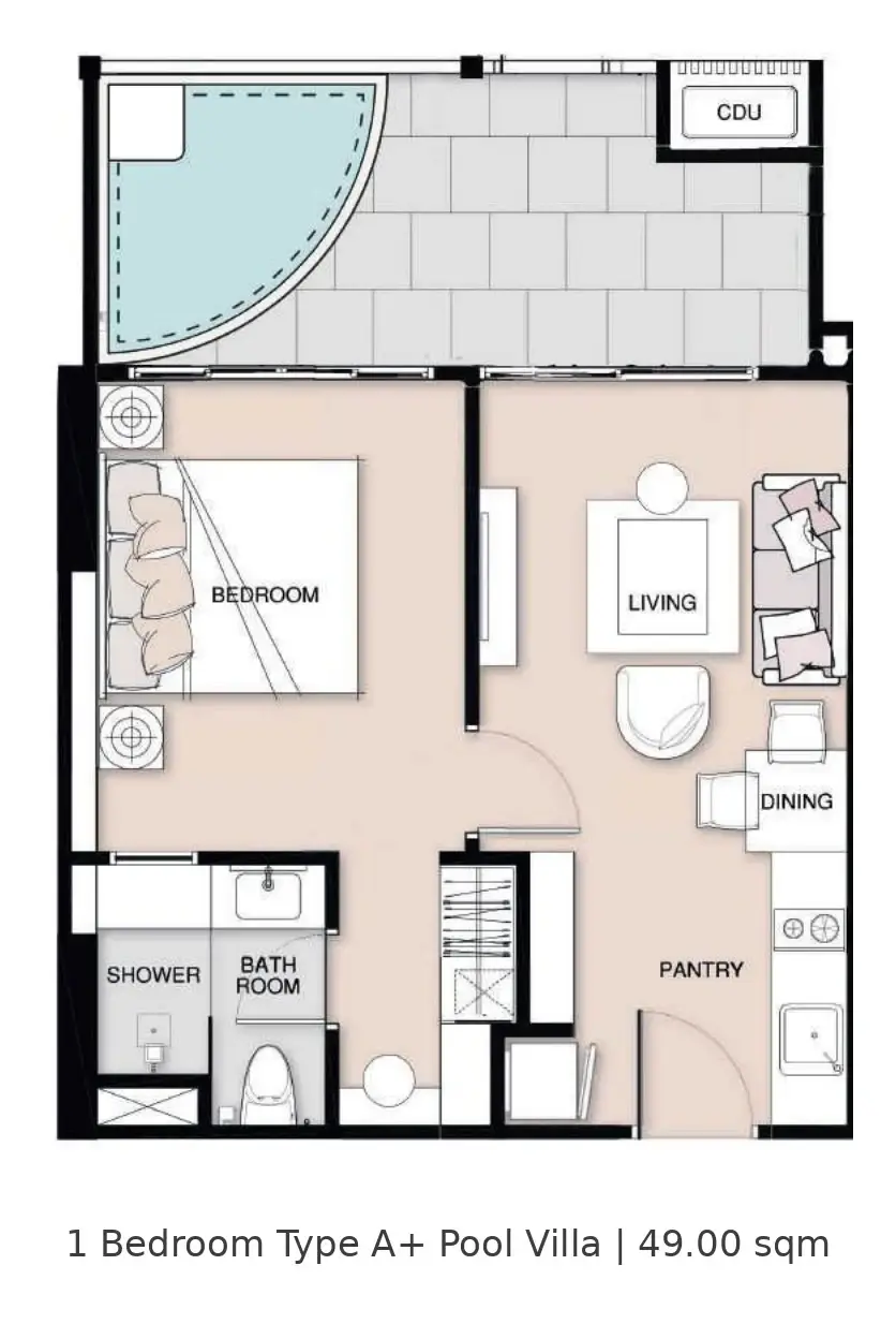 1 Bedroom Condo for Sale at Seven Seas Le Carnival, Pattaya, Thailand — 1-bedroom Condo — floor plan