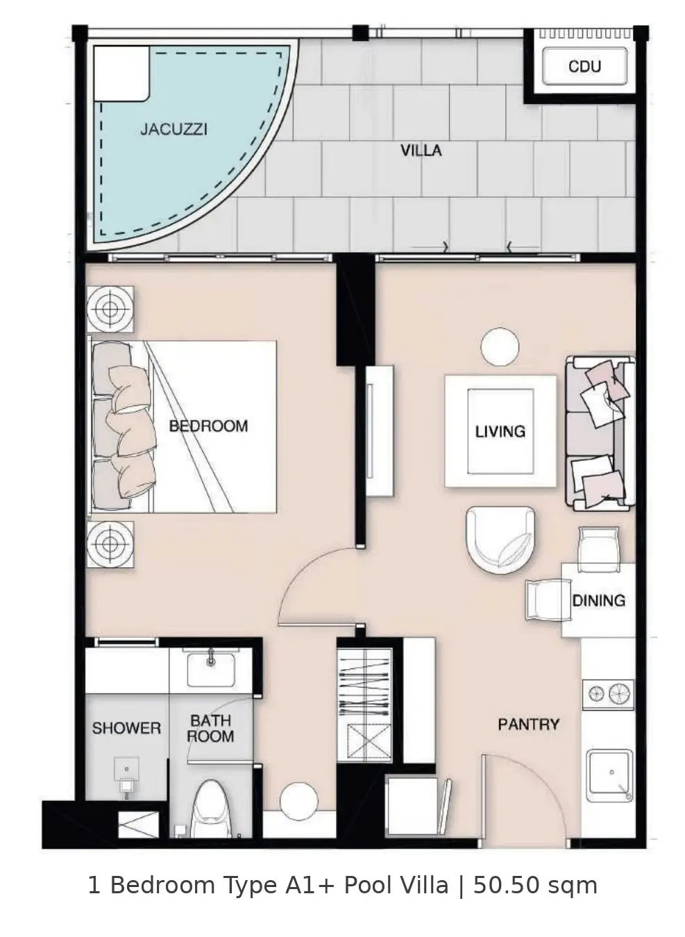 1 Bedroom Condo for Sale at Seven Seas Le Carnival, Pattaya, Thailand — 1-bedroom Condo — floor plan