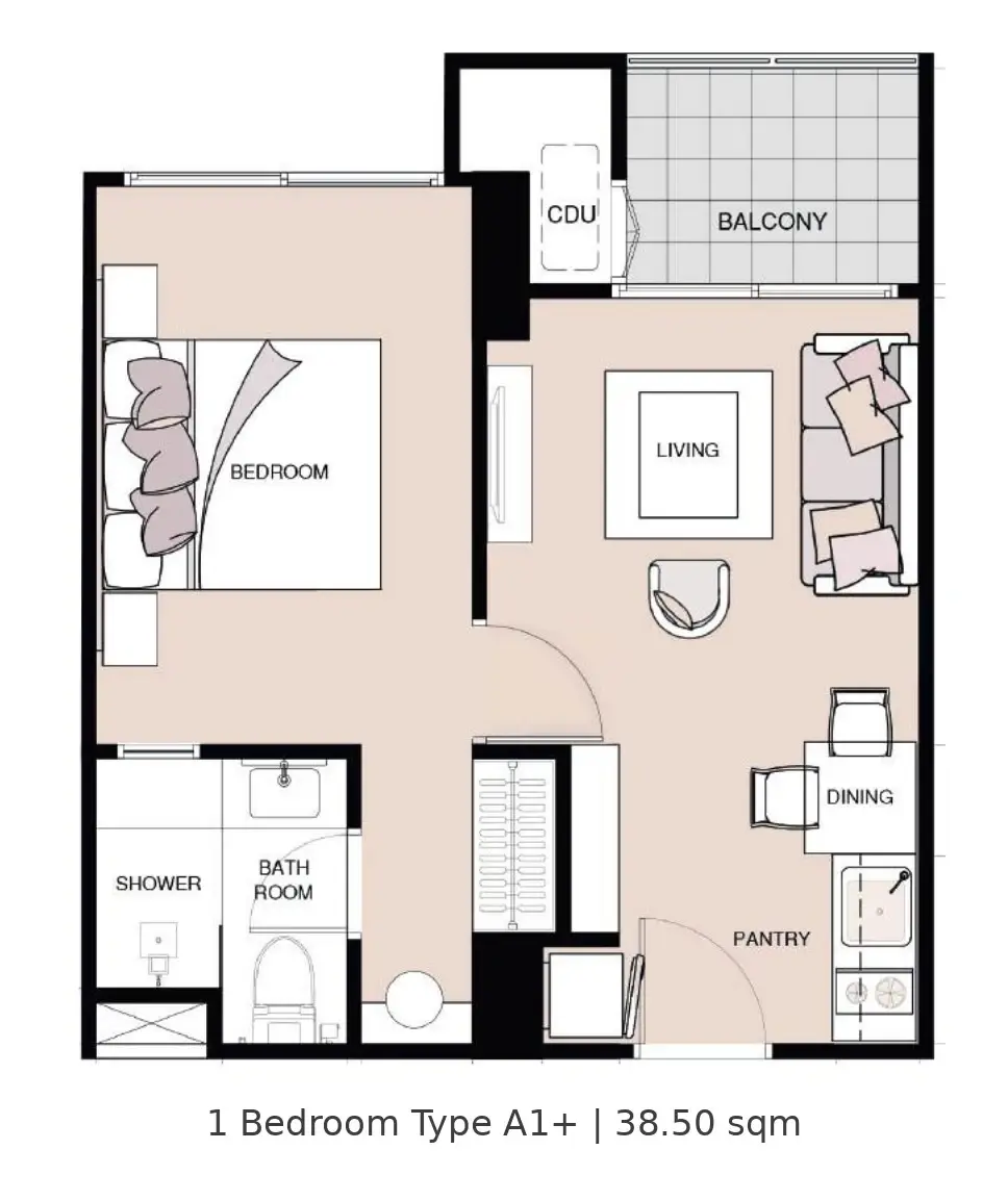 1 Bedroom Condo for Sale at Seven Seas Le Carnival, Pattaya, Thailand — 1-bedroom Condo — floor plan