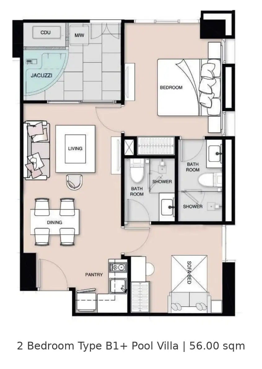 2 Bedroom Condo for Sale at Seven Seas Le Carnival, Pattaya, Thailand — 2-bedroom Condo — floor plan