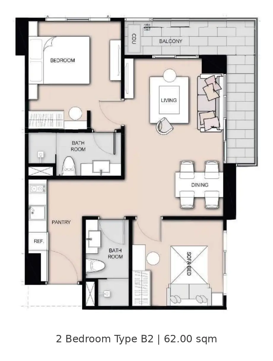 2 Bedroom Condo for Sale at Seven Seas Le Carnival, Pattaya, Thailand — 2-bedroom Condo — floor plan