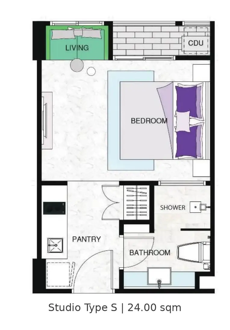 Studio Condo for Sale at Seven Seas Le Carnival, Pattaya, Thailand — Condo — floor plan