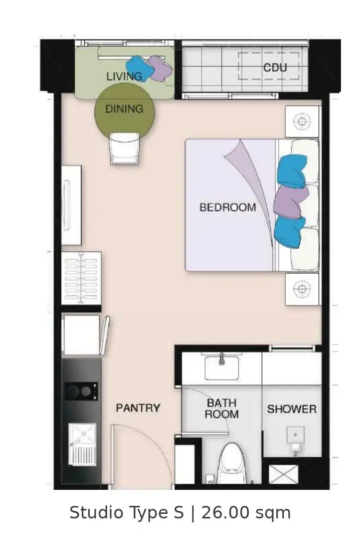 Studio Condo for Sale at Seven Seas Le Carnival, Pattaya, Thailand — Condo — floor plan