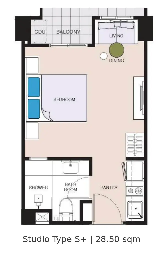 Studio Condo for Sale at Seven Seas Le Carnival, Pattaya, Thailand — Condo — floor plan