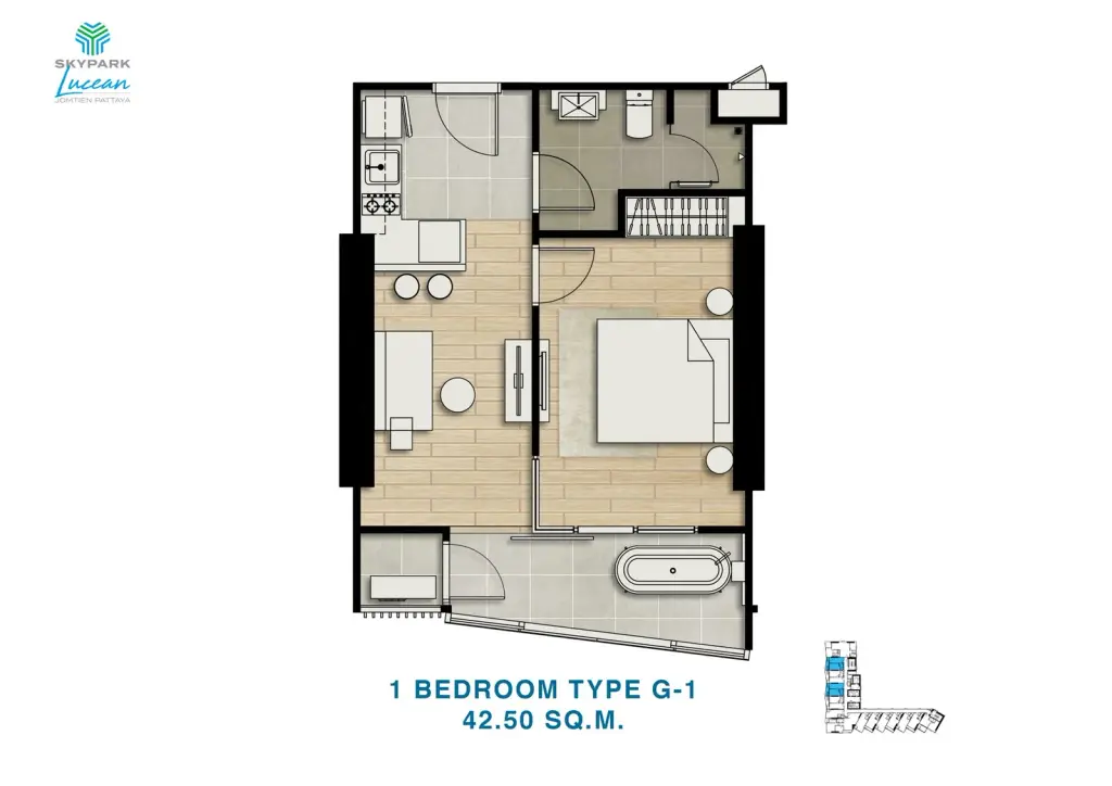 1 Bedroom Condo for Sale at SKYPARK Lucean Jomtien Pattaya, Pattaya, Thailand — 1-bedroom Condo — floor plan