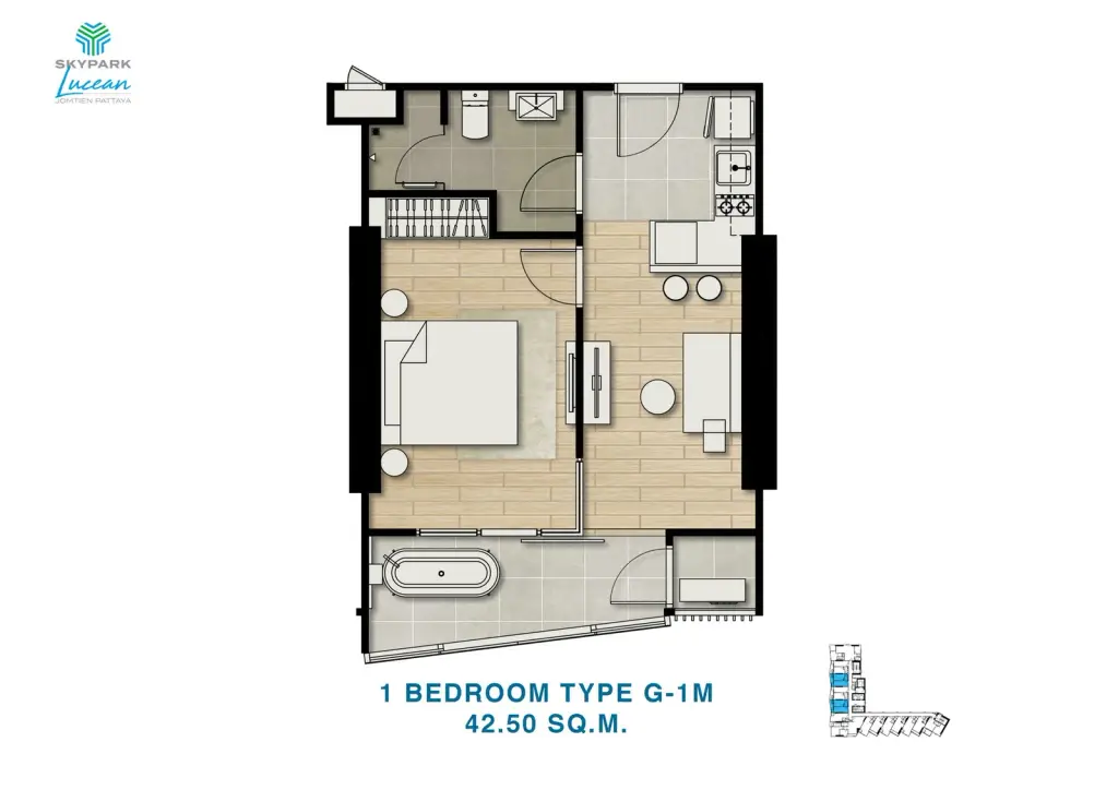 1 Bedroom Condo for Sale at SKYPARK Lucean Jomtien Pattaya, Pattaya, Thailand — 1-bedroom Condo — floor plan