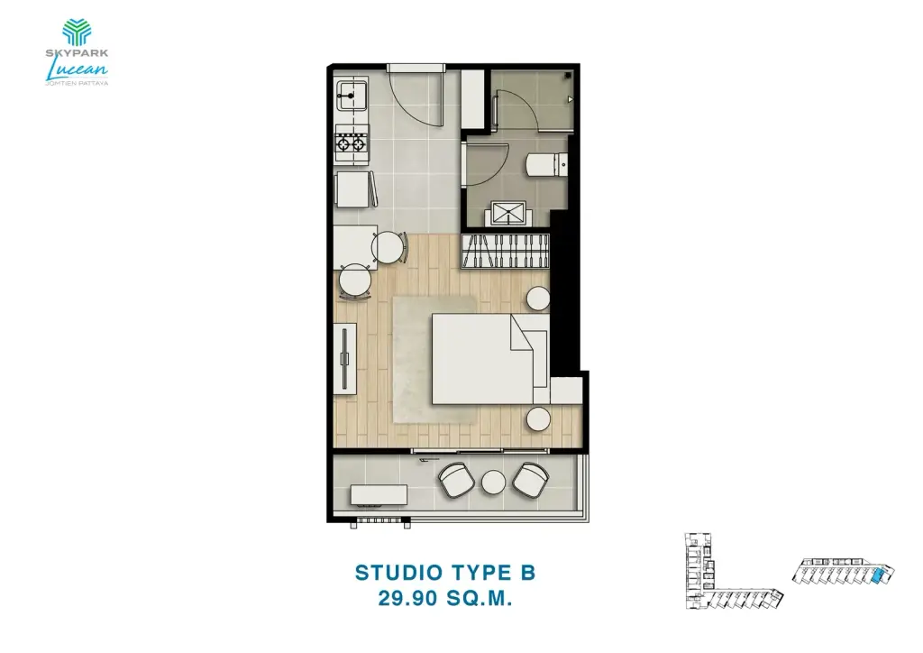 Studio Condo for Sale at SKYPARK Lucean Jomtien Pattaya, Pattaya, Thailand — Condo — floor plan