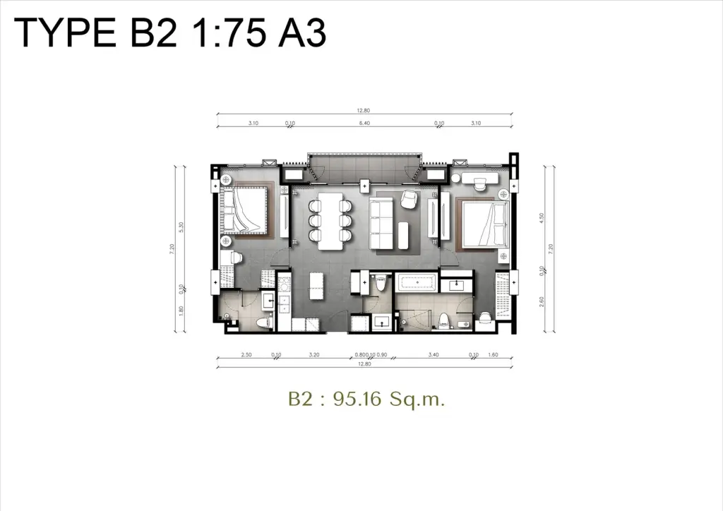 2 Bedroom Condo for Sale at Panora Estuaria, Pattaya, Thailand — 2-bedroom Condo — floor plan