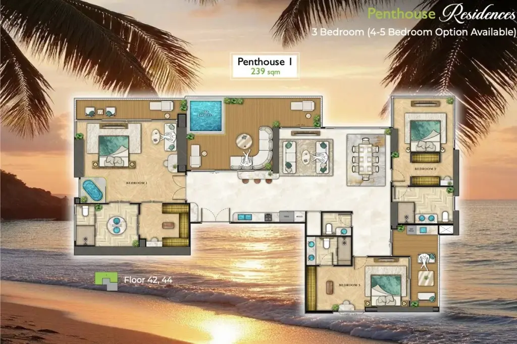4 Bedroom Condo for Sale at The Riviera Palm Beach Wongamat, Pattaya, Thailand — 4-bedroom Condo — floor plan