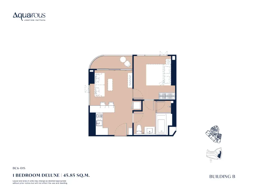 1 Bedroom Condo for Sale at Aquarous Jomtien Pattaya modern kitchen with white marble countertop, induction hob, black faucet and Samsung washing machine