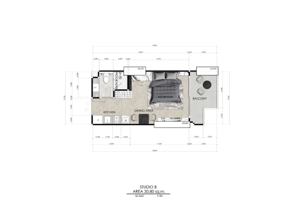 Studio Condo for Sale at Seaspire Jomtien, Pattaya, Thailand — Condo — floor plan