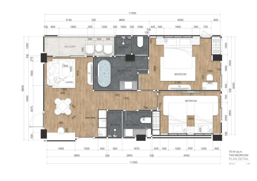 2 Bedroom Condo for Sale at Wyndham Jomtien Pattaya - open-plan living and dining area with balcony access.