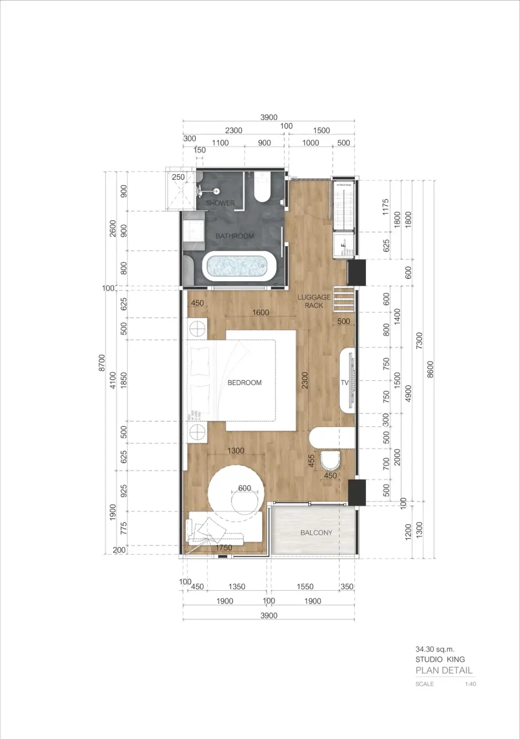 Studio Condo for Sale at Wyndham Jomtien Pattaya kitchenette with kettle and mirrored wall leading to bedroom and living area