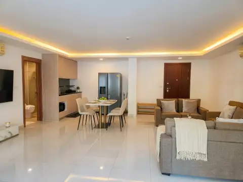 2 Bedroom Condo for Sale at Laguna Beach Resort 3 (The Maldives) open-plan kitchen, dining area, and lounge with view to bathroom