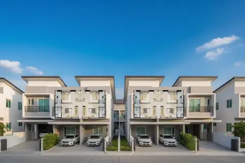 Glam Boonsampan 6 1st floor plan showing living areas, kitchen, dining, and carports for two units.