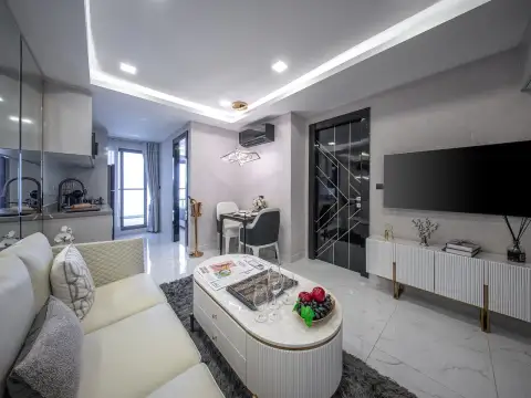 1 Bedroom Condo for Sale at Grand Solaire Noble kitchen with washer, microwave and balcony access