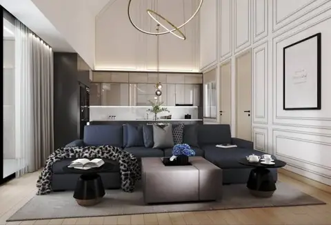Celestial Villa Pattaya: Elegant bedroom with large bed, patterned headboard, window, and modern decor.