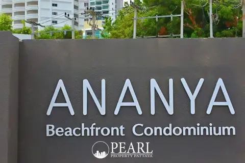 Ananya Beachfront Wongamat sign for the beachfront condominium with Pearl Property Pattaya logo.