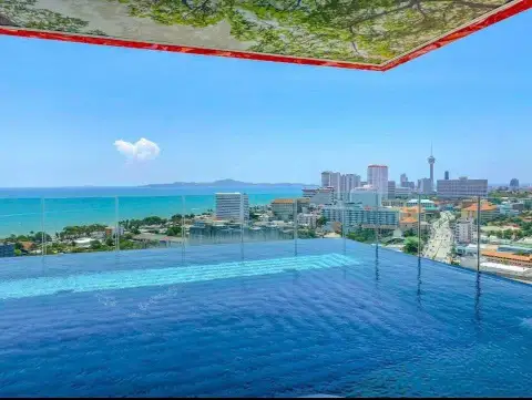 1 Bedroom Condo for Sale at Riviera Ocean Drive rooftop infinity pool with Pattaya skyline and sea view