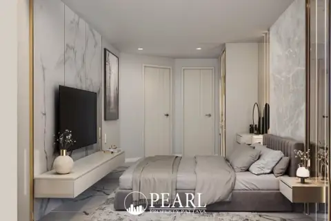1 Bedroom Condo for Sale at Avenue Boutique Pattaya master bedroom with marble accent wall and walk-in closet