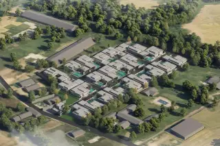 Zensiri Lakeside Pool Villas aerial CGI render showing full villa community layout with private pools surrounded by greenery in Pattaya