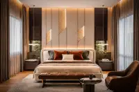 3 Bedroom House for Sale at Spectra Residence master bedroom with upholstered king bed backlit feature wall and pendant lights