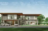 4 Bedroom House for Sale at Highbury Hill Pool Villas Pattaya modern front facade with 4-car parking and floor-to-ceiling glass windows