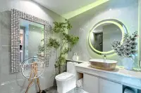 1 Bedroom Condo for Sale at The Riviera Santa Monica bathroom with two mirrors, vessel sink, and modern fixtures.