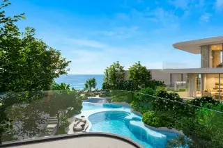 Soondri Wongamat aerial view of landscaped rooftop gardens and terraced greenery