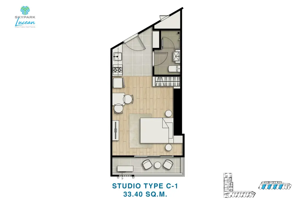 Studio Condo for Sale at SKYPARK Lucean Jomtien Pattaya, Pattaya, Thailand — Condo — floor plan