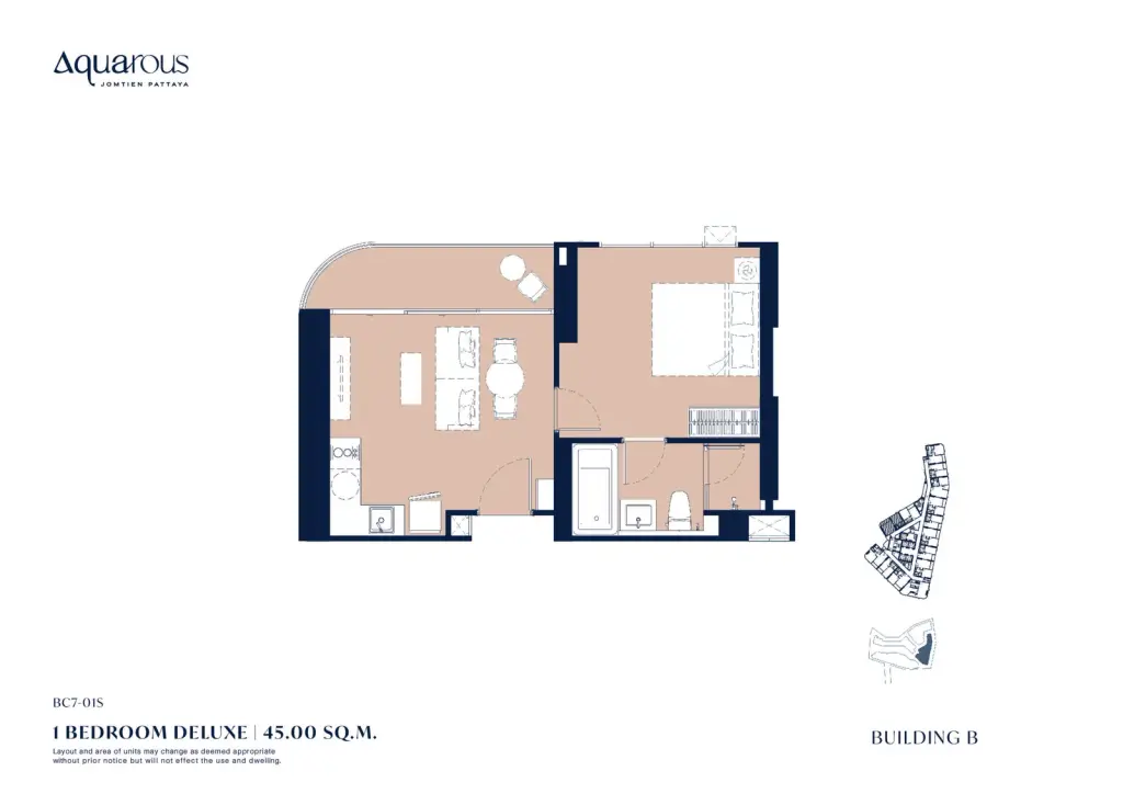 1 Bedroom Condo for Sale at Aquarous Jomtien Pattaya sofa with woven leather and grey accent pillows