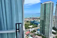 2 Bedroom Condo for Sale at The Twin Tower Jomtien Beach Pattaya high-floor balcony view of Jomtien Beach skyline and turquoise sea