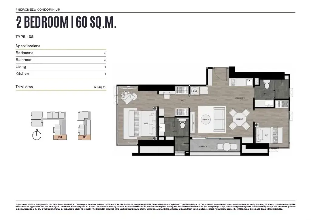 2 Bedroom Condo for Sale at Andromeda Condominium open-plan living and dining area with floor-to-ceiling windows and sea view