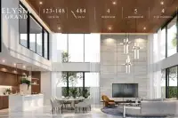 4 Bedroom House for Sale at Highbury Hill Pool Villas Pattaya double-height open-plan living and dining area with marble floors and pendant lights