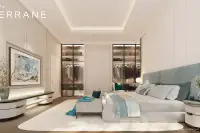 3 Bedroom House for Sale at Patta Terrane spacious master bedroom with teal upholstered headboard, built-in wardrobes and cove ceiling lighting