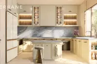 3 Bedroom House for Sale at Patta Terrane classic kitchen with cream cabinetry, marble backsplash, centre island and under-cabinet LED lighting