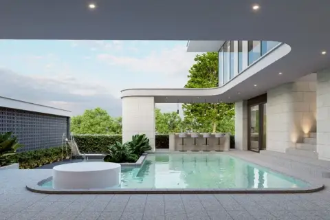 5 Bedroom House for Sale at Gravity Prime Pattaya outdoor swimming pool with integrated lounge and bar.