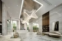 2 Bedroom Condo for Sale at Grand Solaire Noble dressing area with vanity table, mirror and marble accent wall