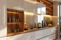 1 Bedroom Condo for Sale at The Riviera Palm Beach close-up of king-size bed with gold marble accent wall and floral decor