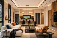3 Bedroom House for Sale at Spectra Residence open-plan living and dining area with cove lighting and integrated kitchen