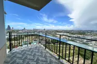 1 Bedroom Condo for Sale at The Twin Tower Jomtien Beach Pattaya wide wrap-around balcony with panoramic Pattaya city and pool view