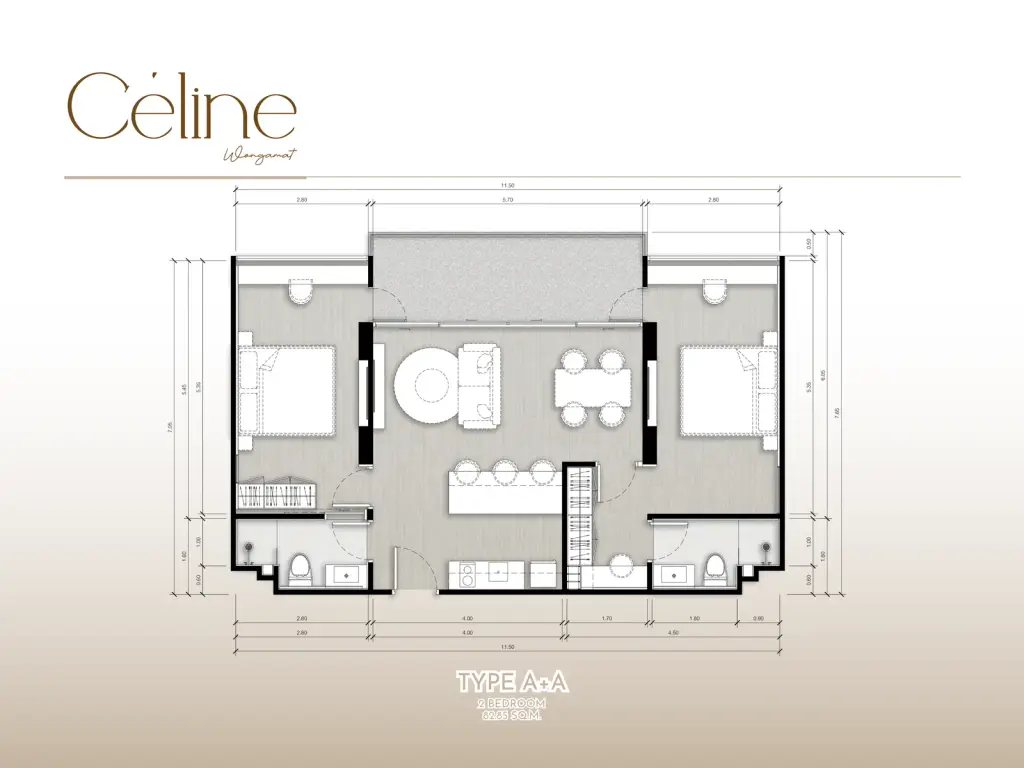 2 Bedroom Condo for Sale at Celine Wongamat bright living room with floor-to-ceiling windows and garden view balcony