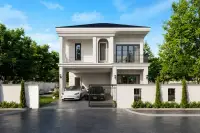 3 Bedroom House for Sale at Spring Town Pool Villa Pattaya exterior view with garden