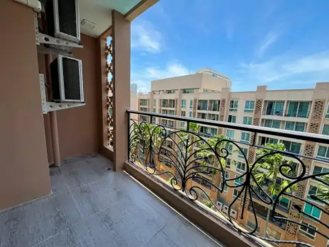 1 Bedroom Condo for Sale at Atlantis Condo Resort balcony view with air conditioning units and city skyline