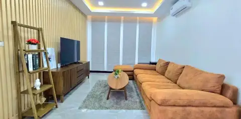 3 Bedroom House for Rent in Chak Nok private swimming pool with covered patio and garage at dusk