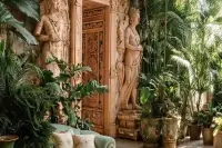 4 Bedroom Condo for Sale at The Riviera Palm Beach opulent bedroom with sculptural fan headboard, gold wall sconces and marble feature wall