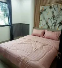 3 Bedroom House for Rent in East Pattaya second bedroom with pink bedding and marble accent headboard panel