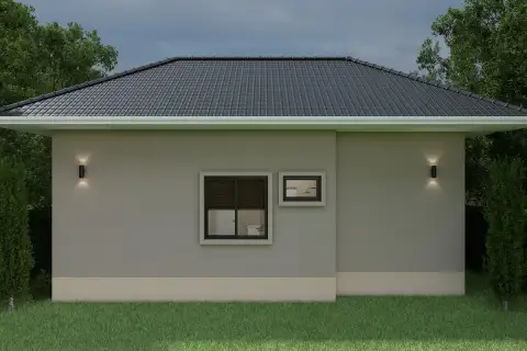 3 Bedroom House for Sale at Living 19 At Santisuk rear side wall exterior with wall lights bathroom windows at dusk