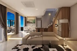 Glam Boonsampan 6 spacious open-plan living room with a large sofa, dining area, and modern kitchen.